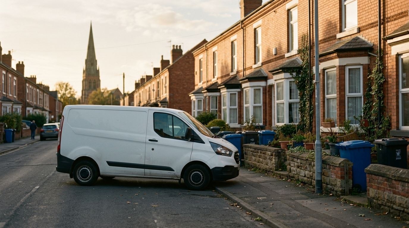 A work van parked on a Nottinghamshire terraced street